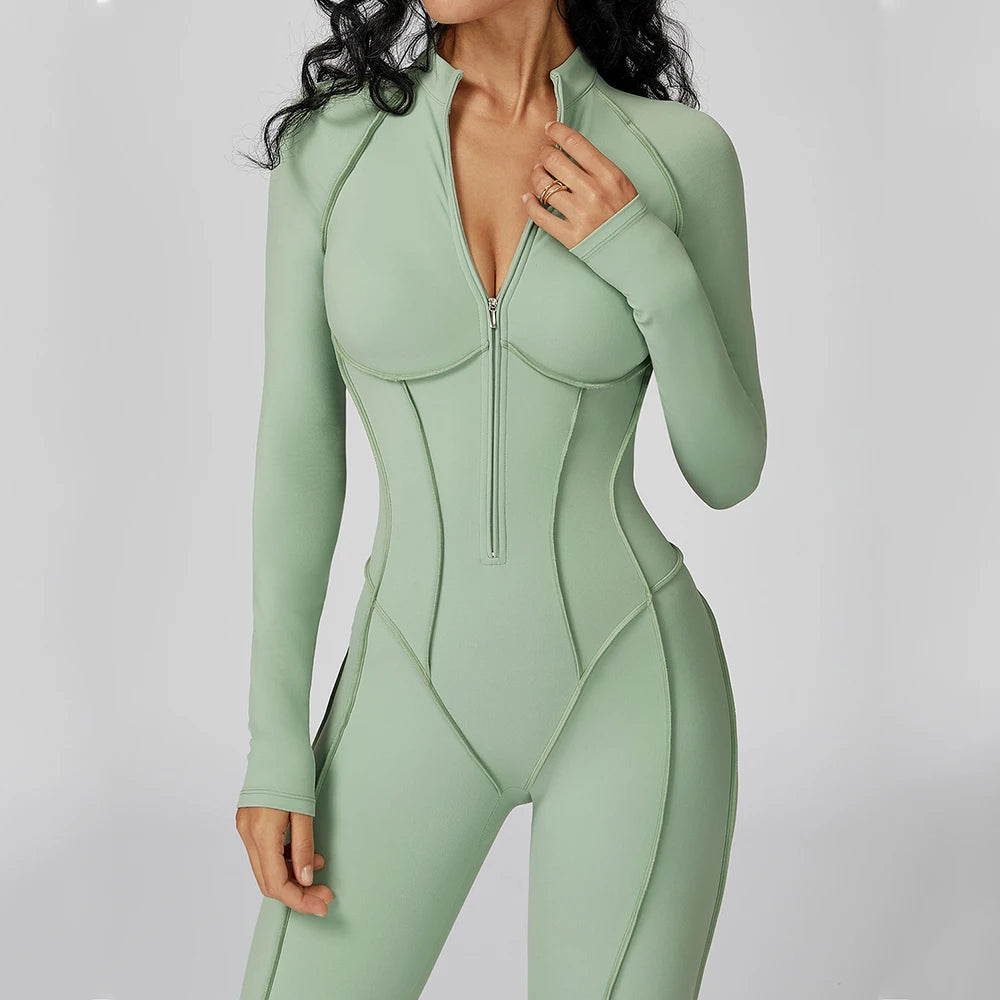 PowerSculpt Zip Suit – Enterizo Deportivo de Manga Larga